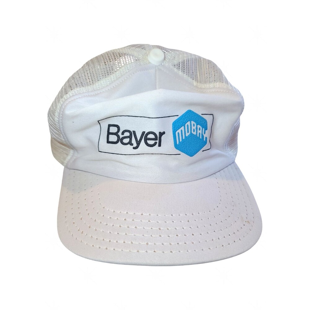 Vintage Bayer Mobay Trucker Cap Hat Snapback White Estate Made in USA